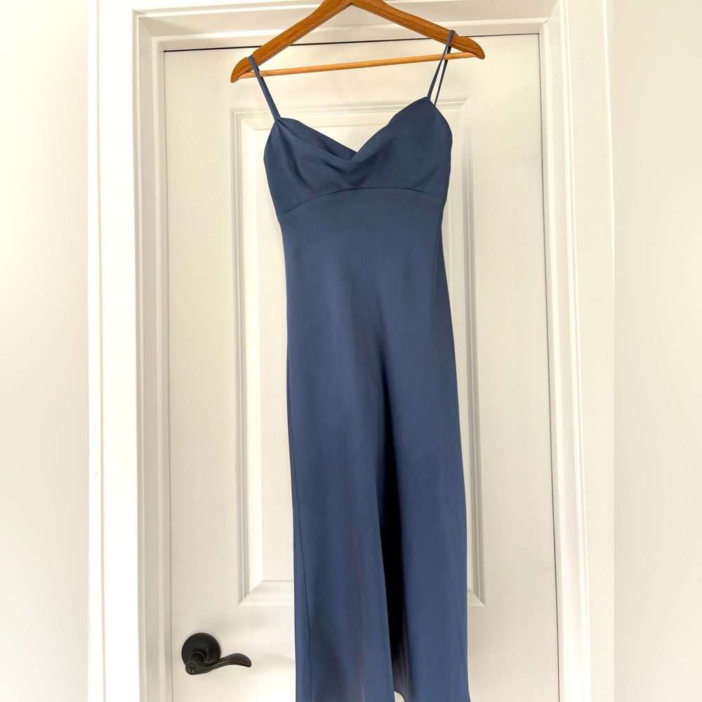 Jenny Yoo Silk Cowl Midi Spaghetti Strap Dress